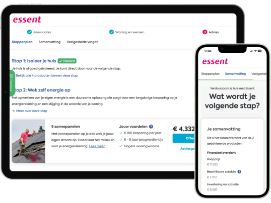 tablet en telefoon tonen de huisscan van Essent