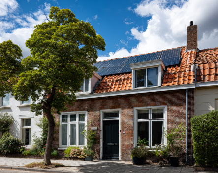 zonnepanelen op dak in zonnige straat