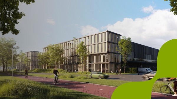 Kantoorgebouwen met groen aan iedere zijde