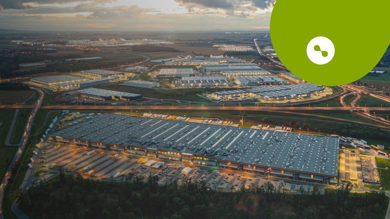 Een bedrijventerrein van bovenaf gefotografeerd