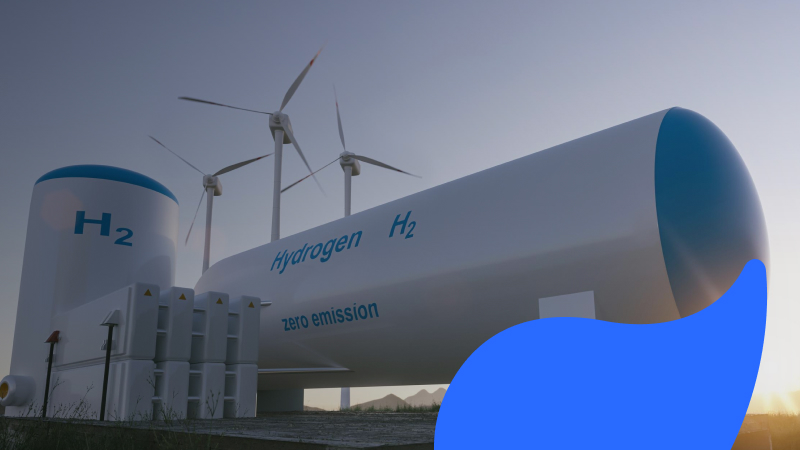 Waterstoftank met op de achtergrond windmolens