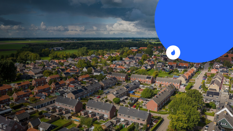 Huizen in de wijk Wagenborgen vanuit de lucht gefotografeerd